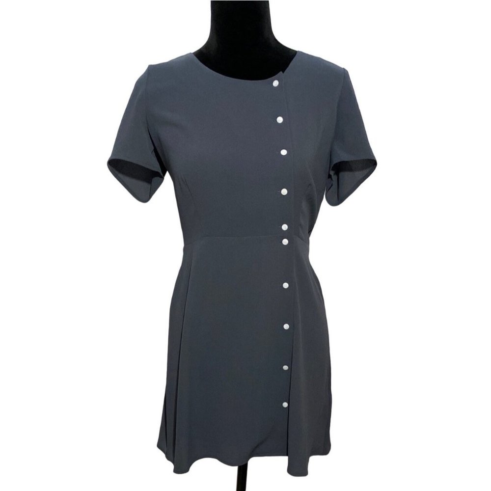 Tavik M Skater Dress Asymmetric Button Dark Slate Gray Flirty Washable Short Sl